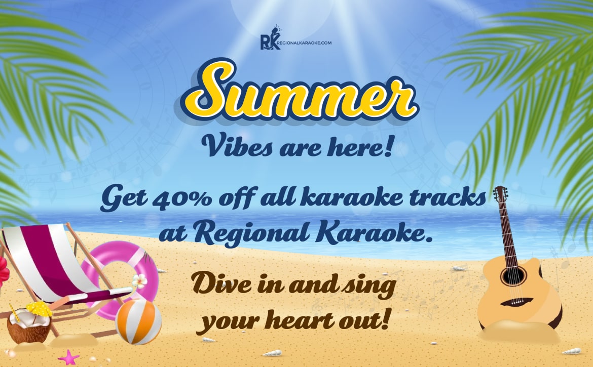 Summer vibes are here! Get 40% off all karaoke tracks at Regional Karaoke. Dive in and sing your heart out!